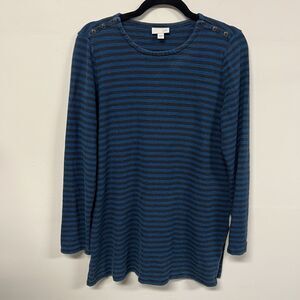 J Jill Striped Pullover Sweater Womens Size S Blue Black Cotton Long Sleeve